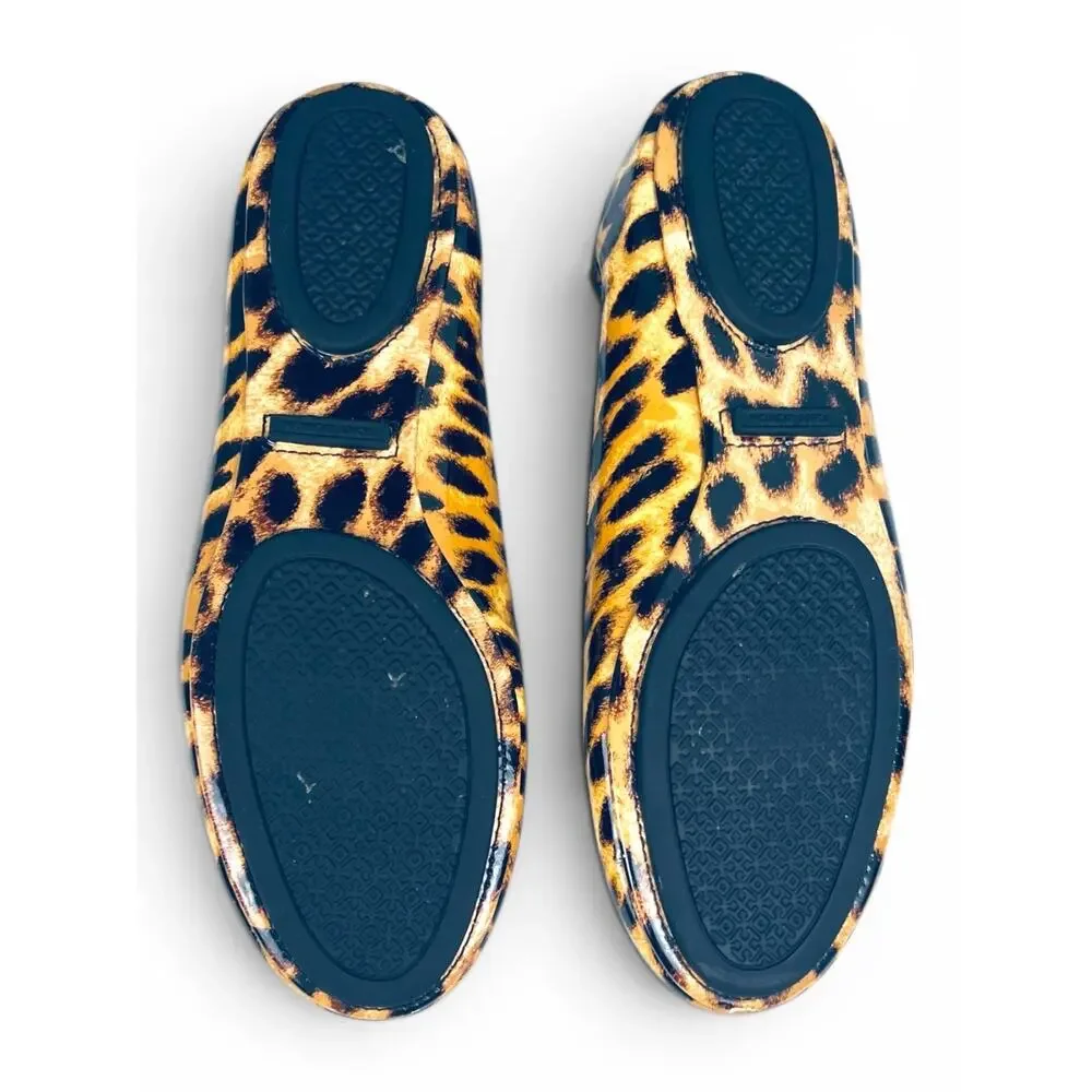 Tory Burch Minnie Travel Leopard Patent Leather Ballet Flats Logo Size 5